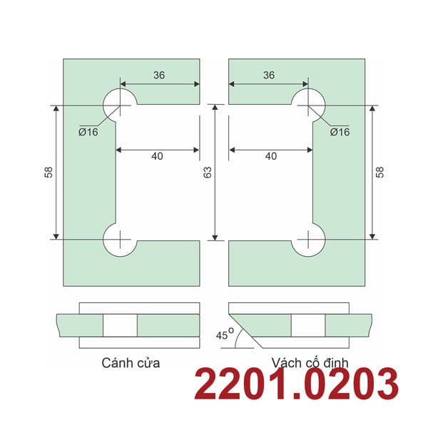 Bản lề cửa kính 2201-GG135° - Ảnh 2
