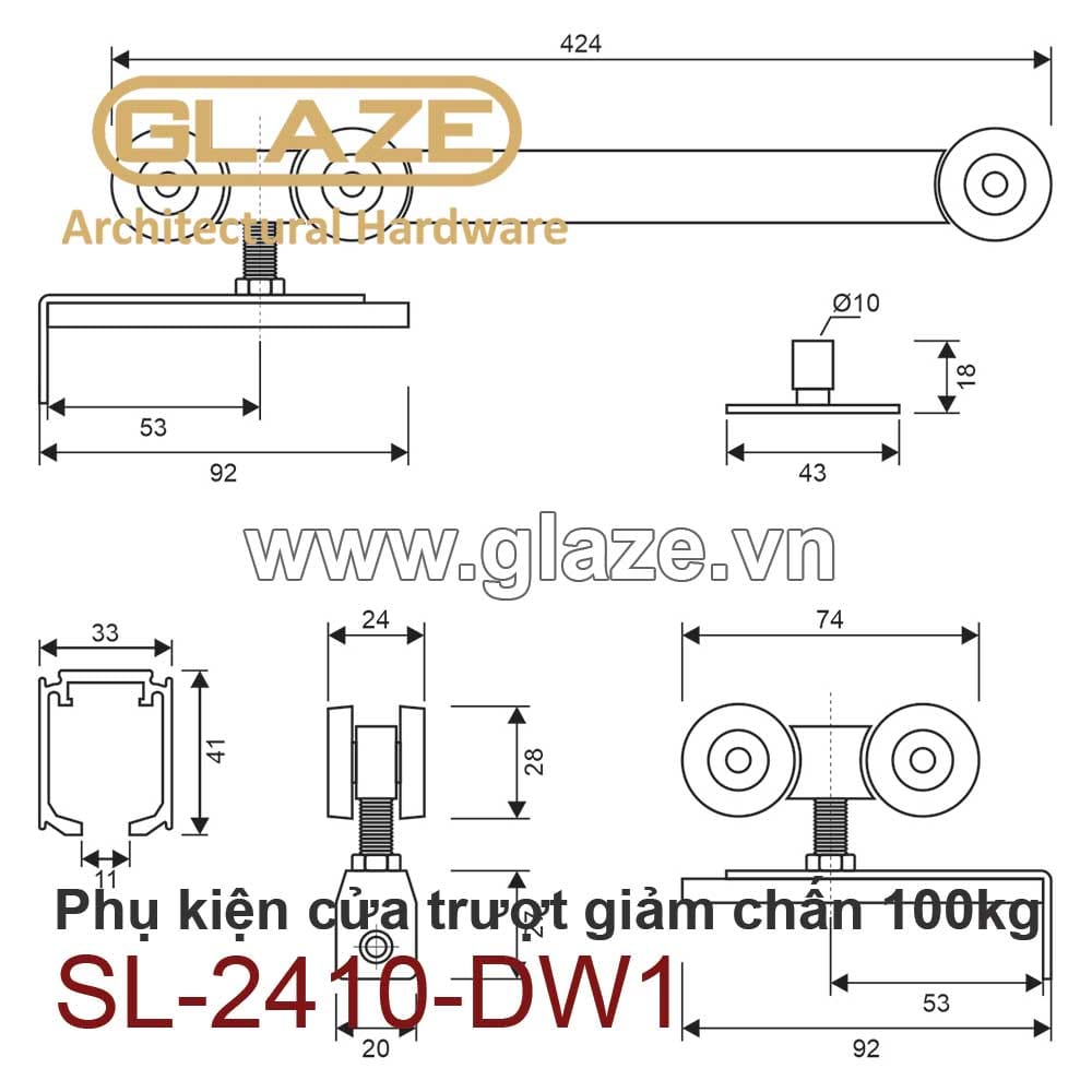 Phụ kiện cửa trượt lùa giảm chấn 100kg - Ảnh 2